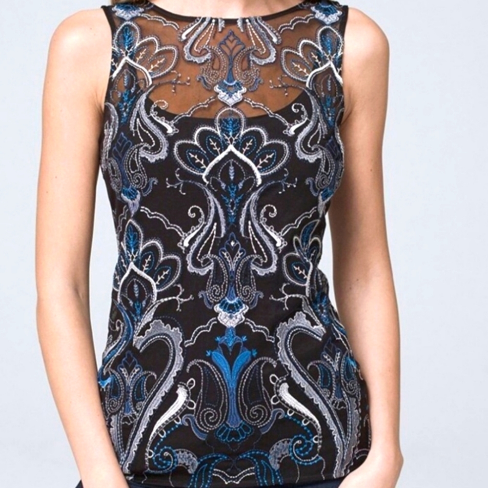 White House Black Market Embroidered Mesh Tank New With Tags